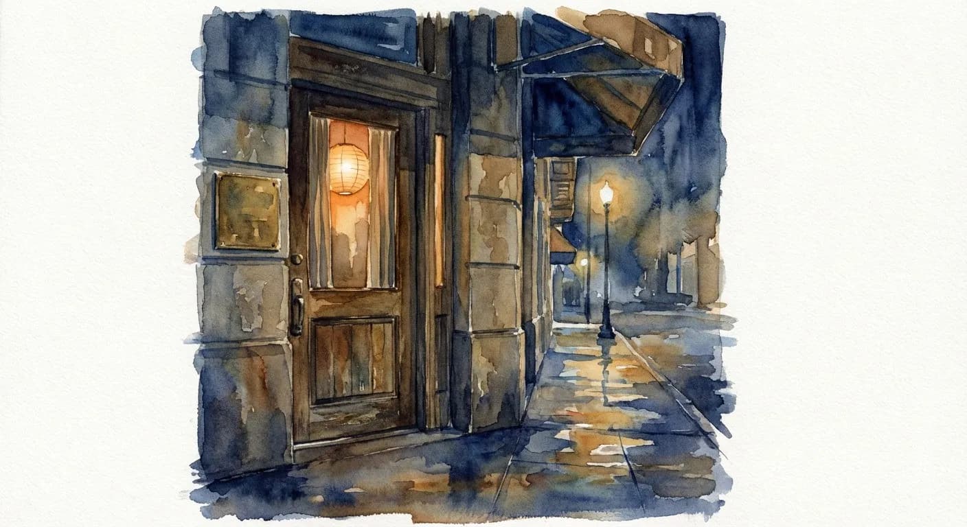 An unmarked door at 501 Jones Street, the entrance to Bourbon & Branch in San Francisco
