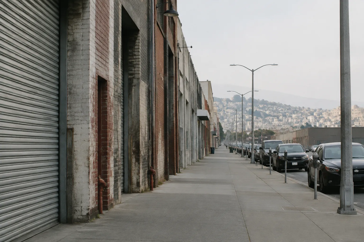 Third Street in Dogpatch with wide sidewalks and industrial warehouse buildings housing urban wineries