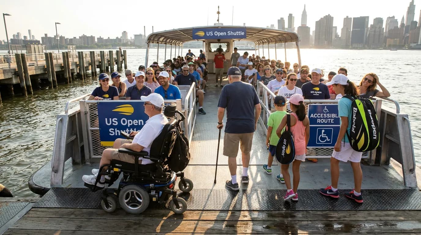 Bright US Open tennis atmosphere illustrating Accessible Transit Tips Around the US Open.