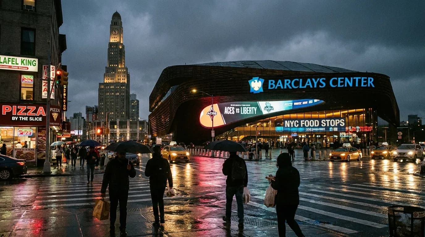 Realistic NYC scene for Aces vs Liberty: Barclays Center NYC Food Stops by Walking Time