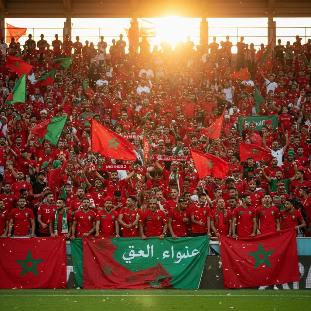 Achraf Hakimi overlapping down the wing in Morocco's red jersey during World Cup 2026