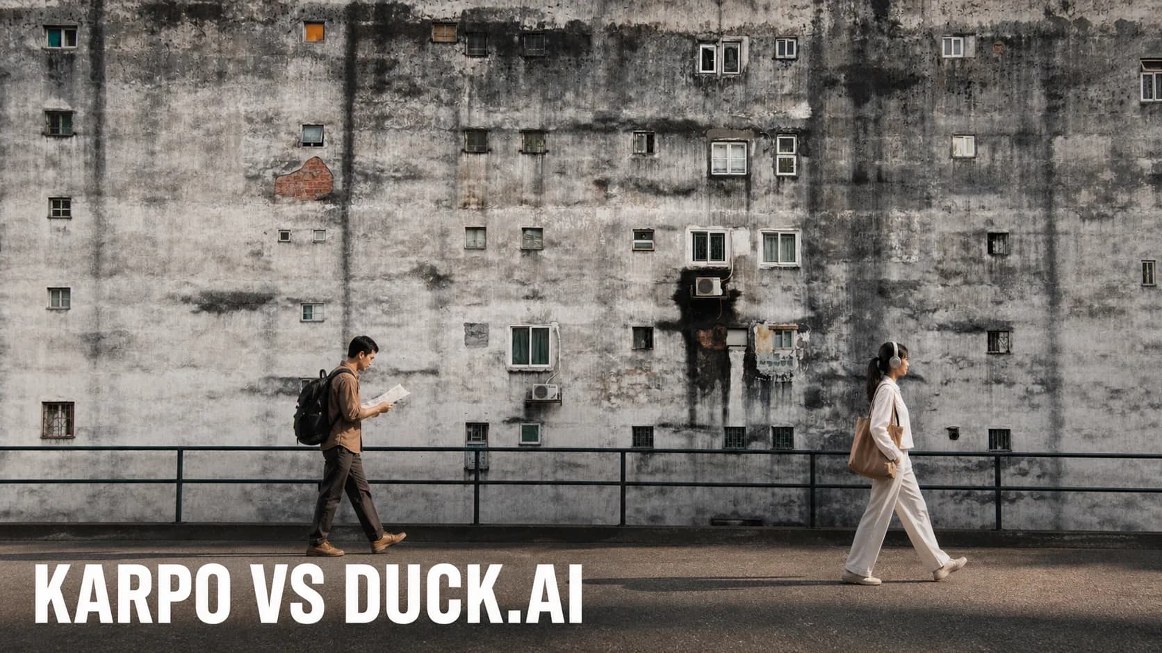 Karpo versus Duck.ai in a photorealistic editorial comparison.