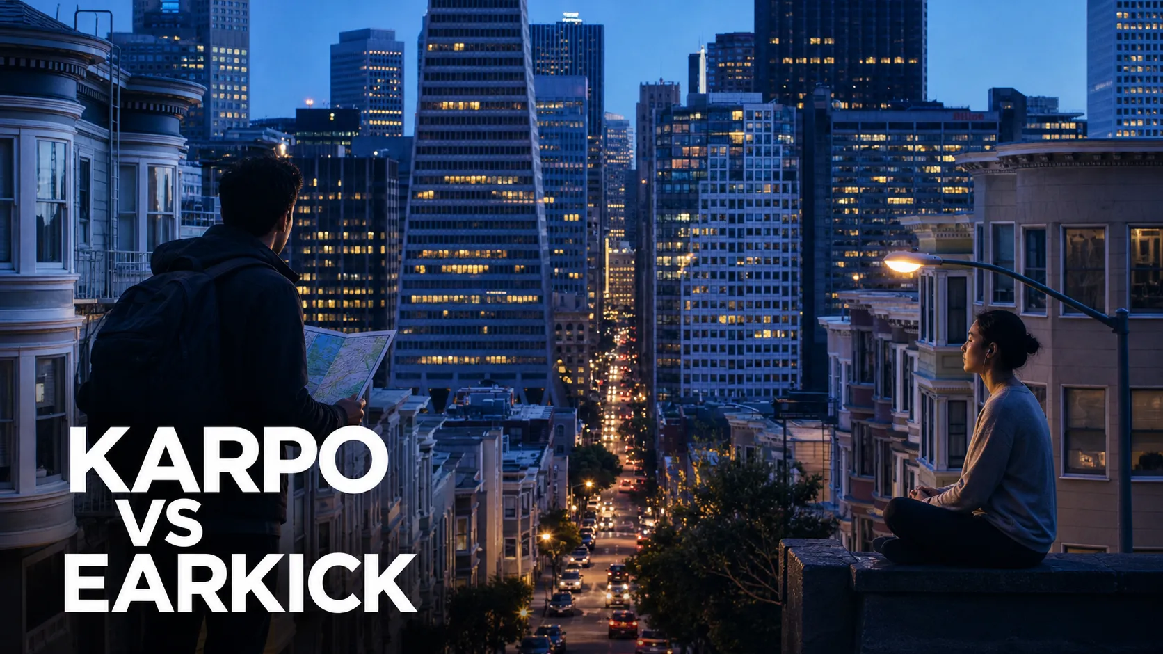 Karpo versus Earkick in a photorealistic editorial comparison.