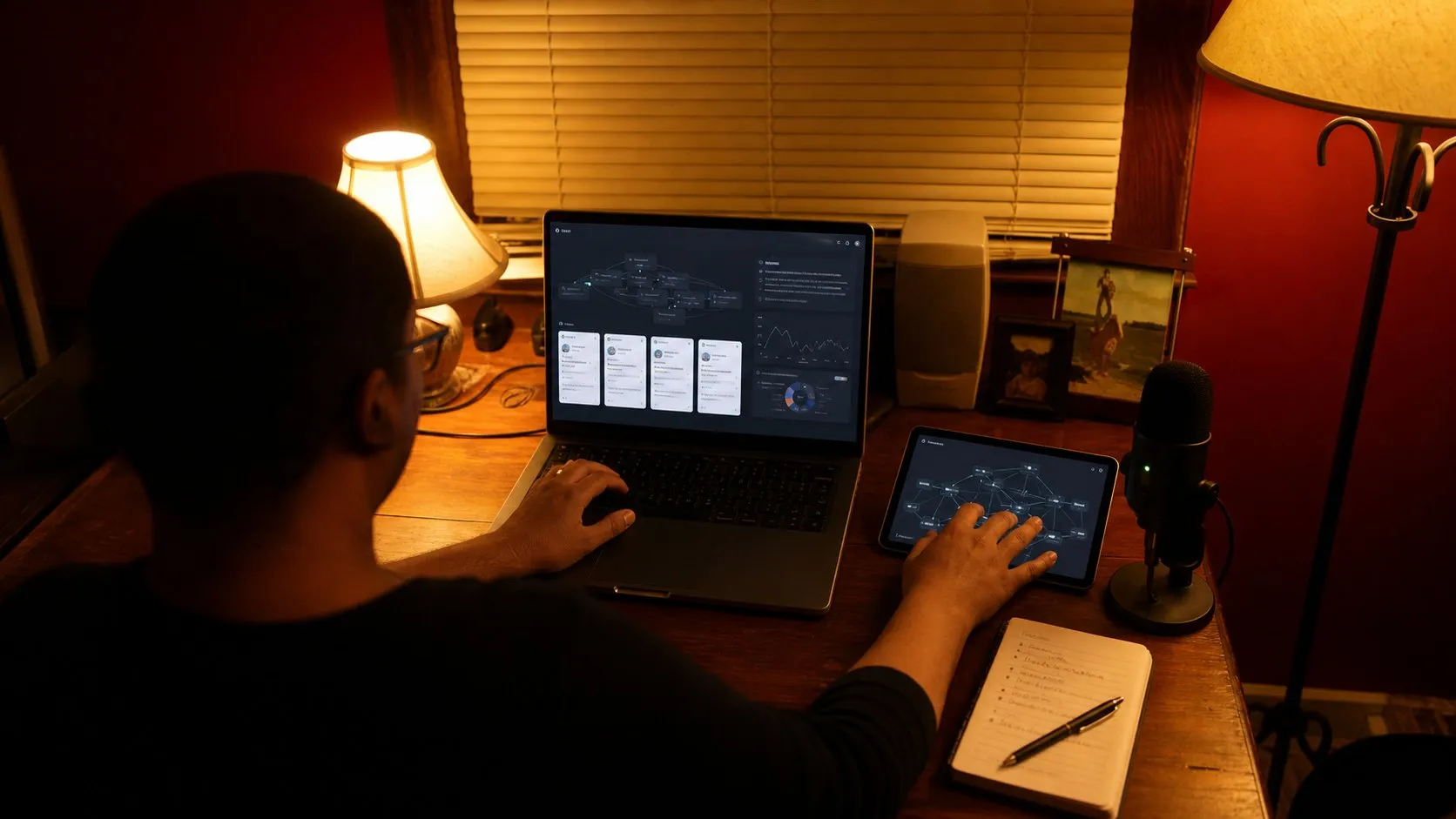 A photorealistic AI research assistant work moment showing where Elicit fits before a city decision