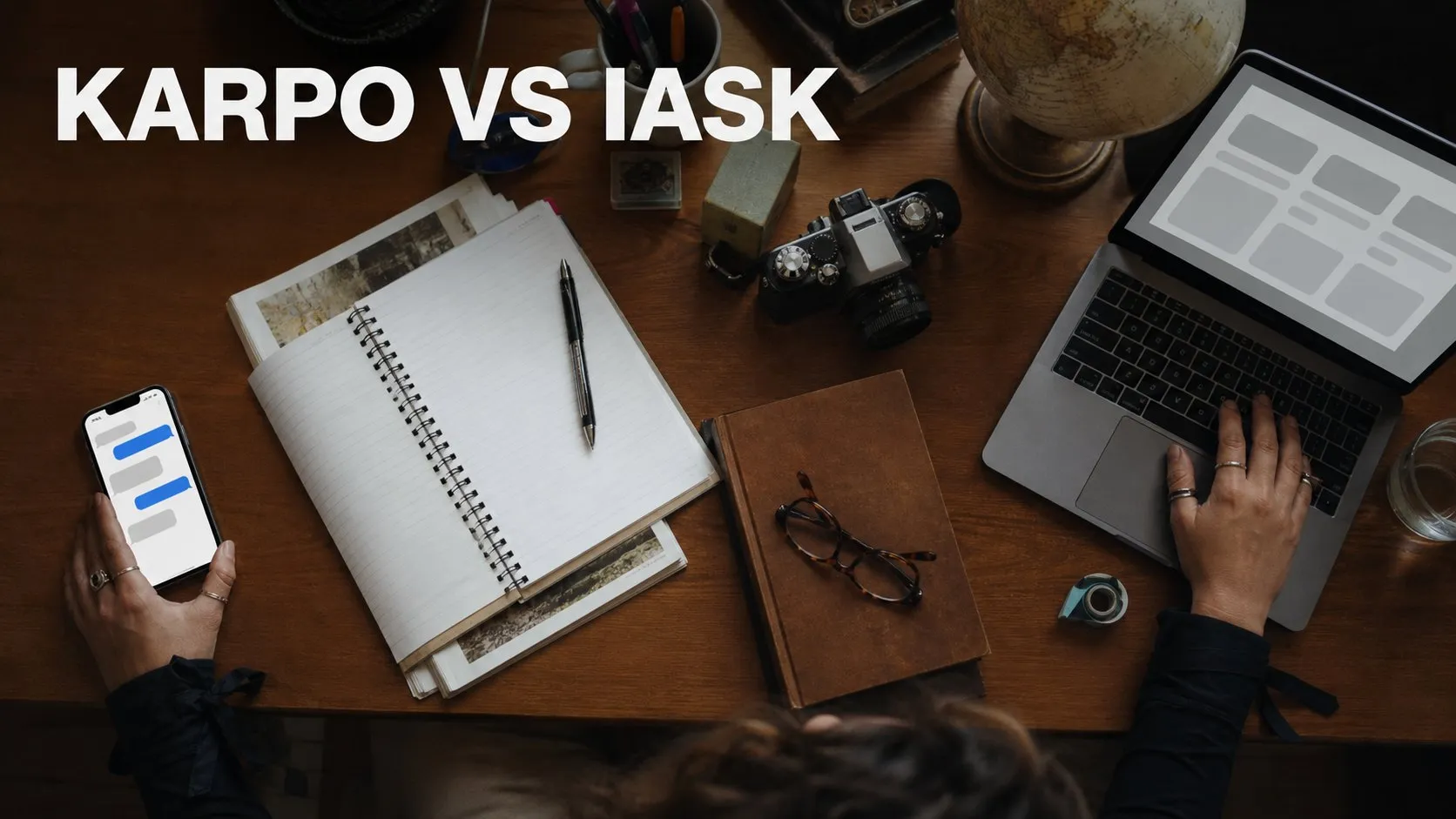 Photorealistic Karpo versus iAsk comparison using a object tabletop composition