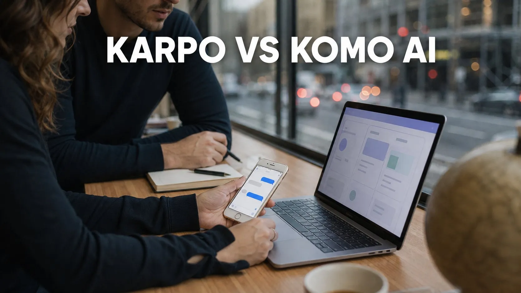 Photorealistic Karpo versus Komo AI comparison using a window reflection composition