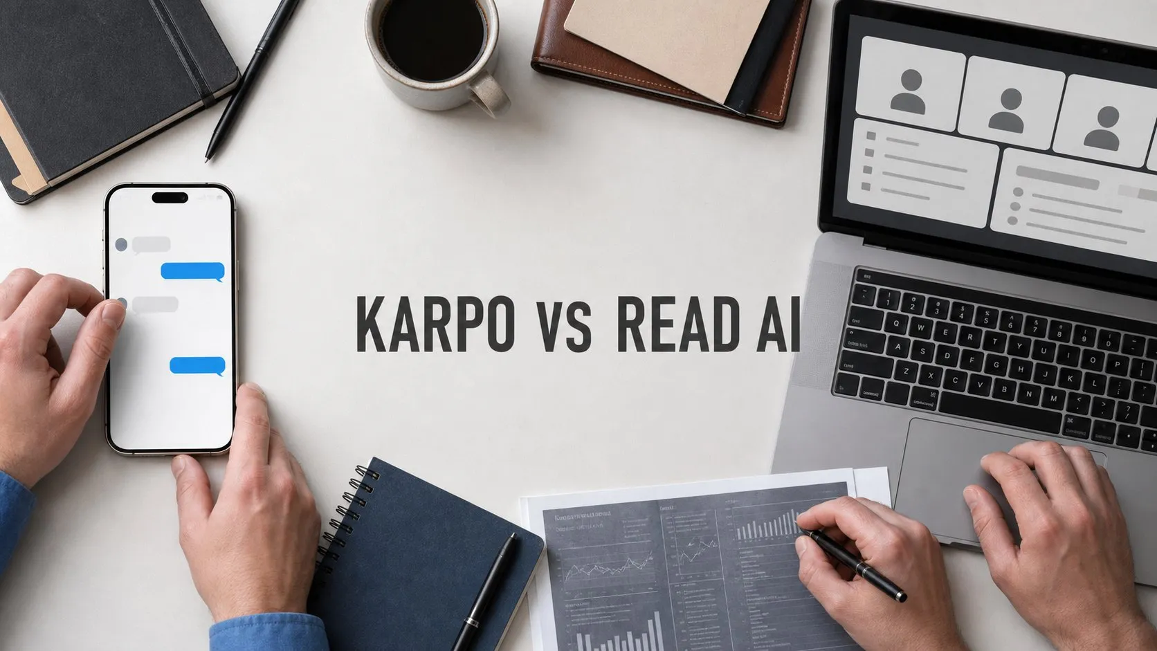 Photorealistic Karpo versus Read AI comparison using a object tabletop composition