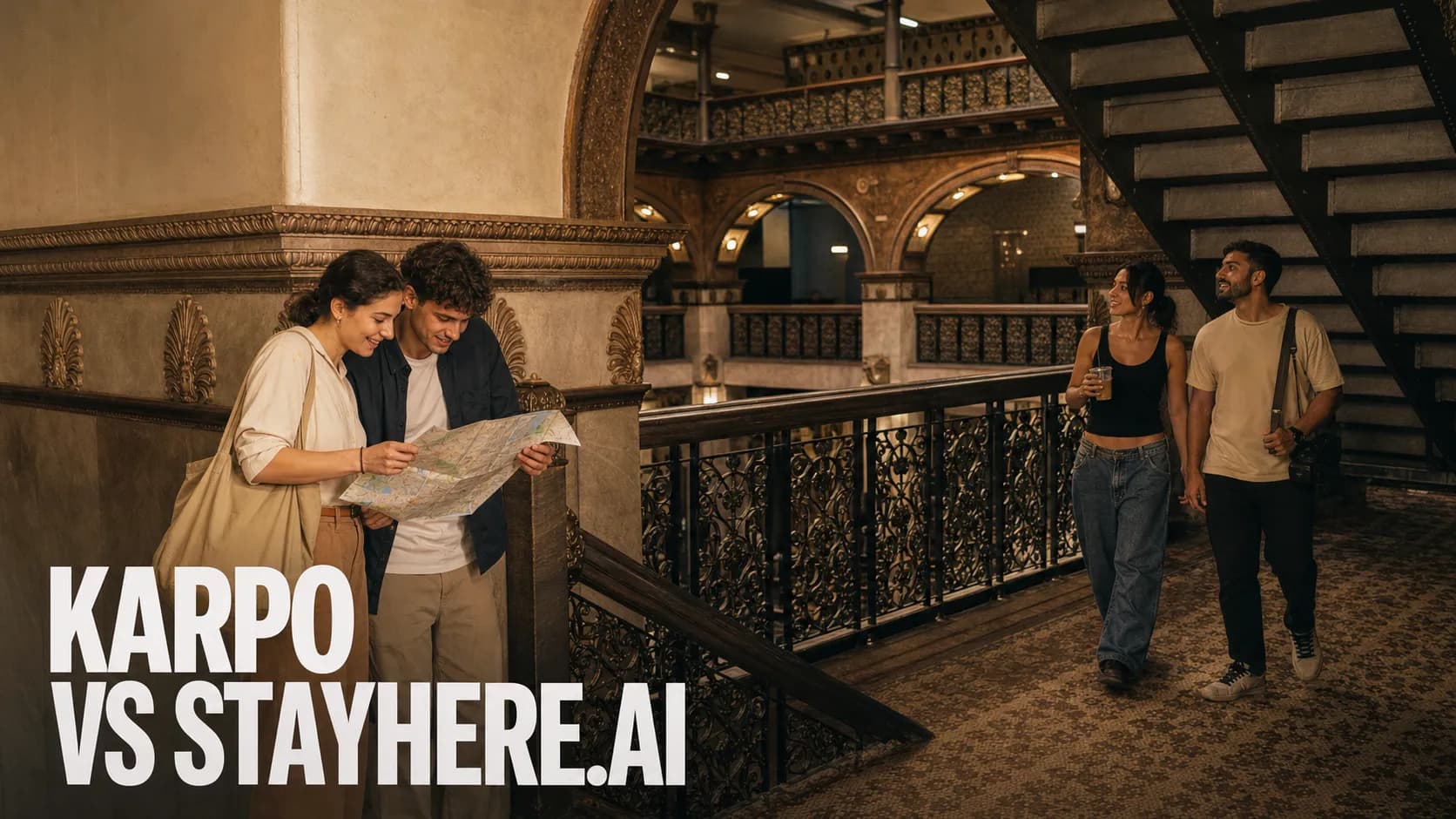 Karpo versus StayHere.ai in a photorealistic editorial comparison.