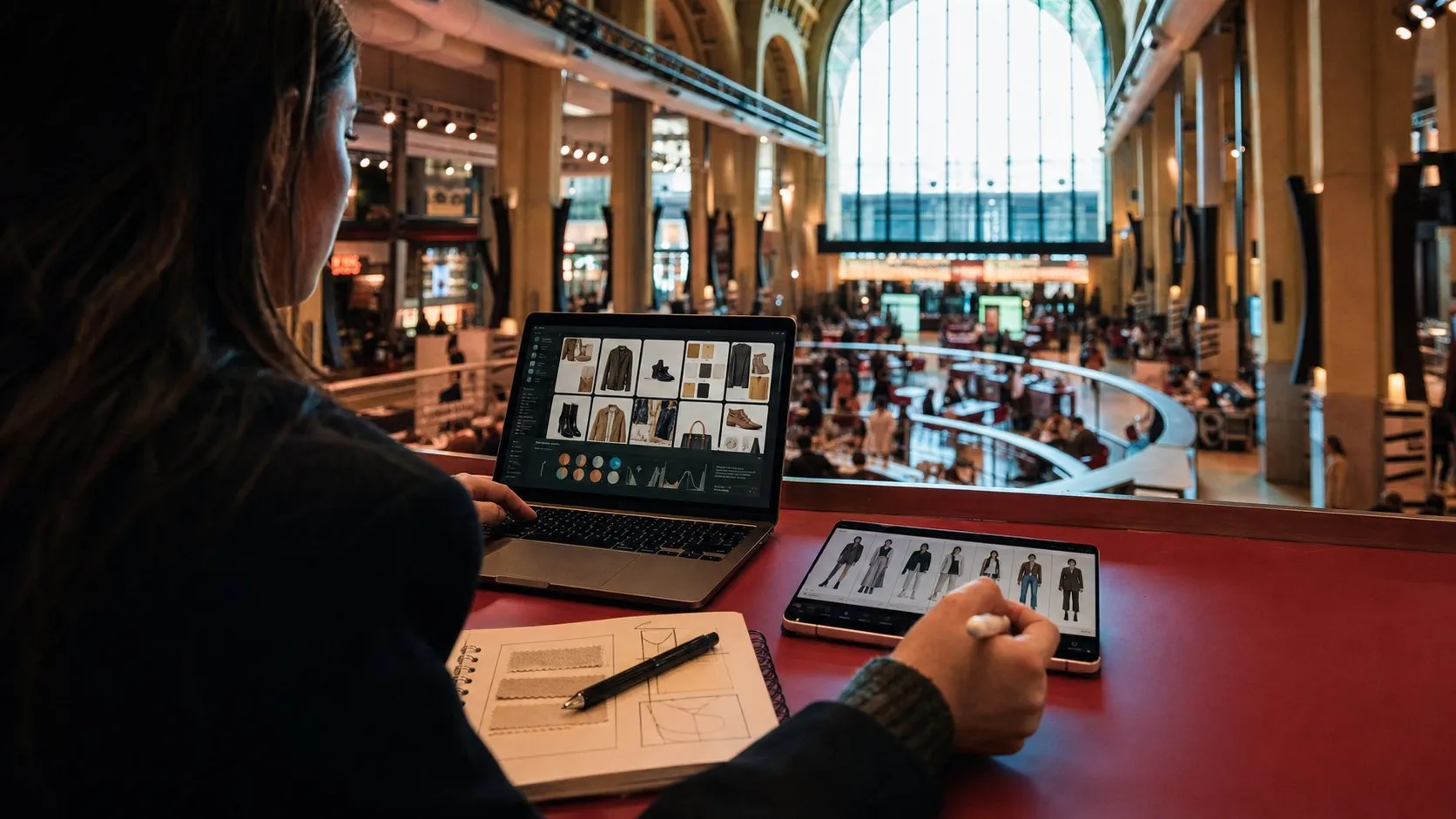 A photorealistic AI personal styling work moment showing where Style DNA fits before a city decision
