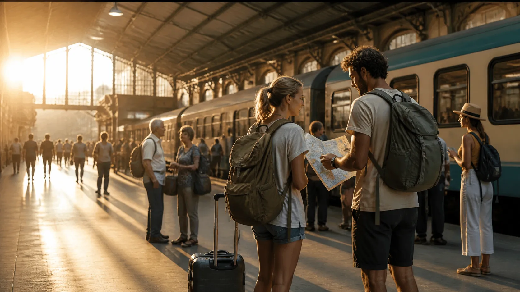 Photorealistic scene showing Karpo coordinating the wider day around TripBFF.