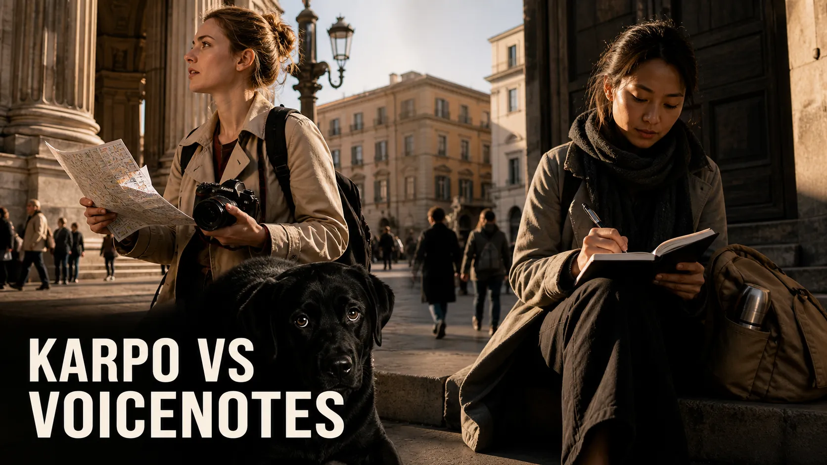 Karpo versus Voicenotes in a photorealistic editorial comparison.