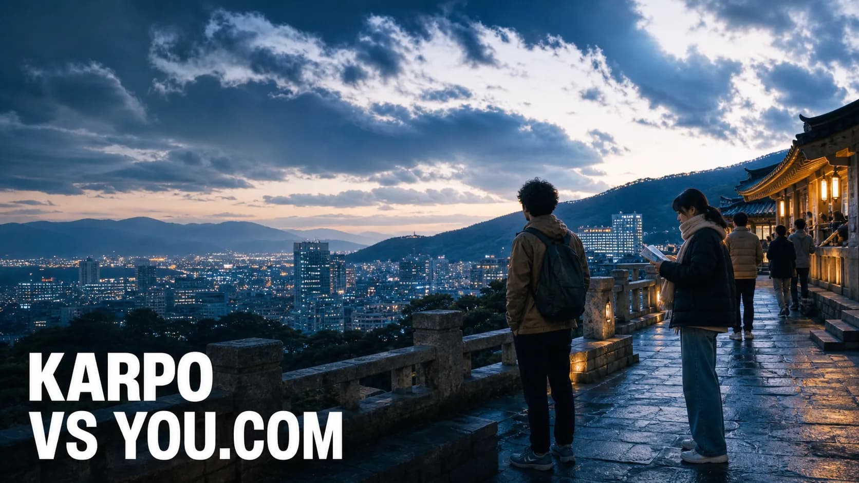 Karpo versus You.com in a photorealistic editorial comparison.