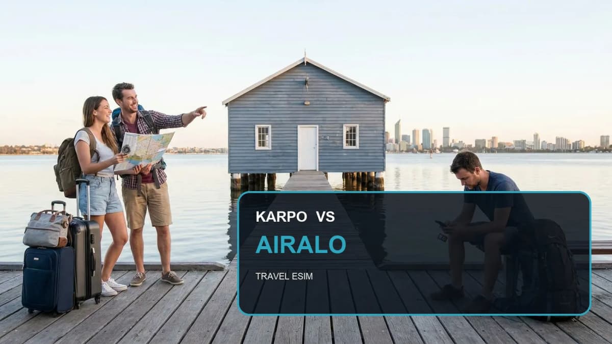 Karpo versus Airalo in a photorealistic editorial comparison.