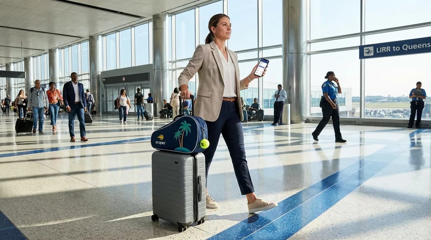 Photorealistic New York scene for Airline Delay Backup Plans for US Open Opening Weekend.