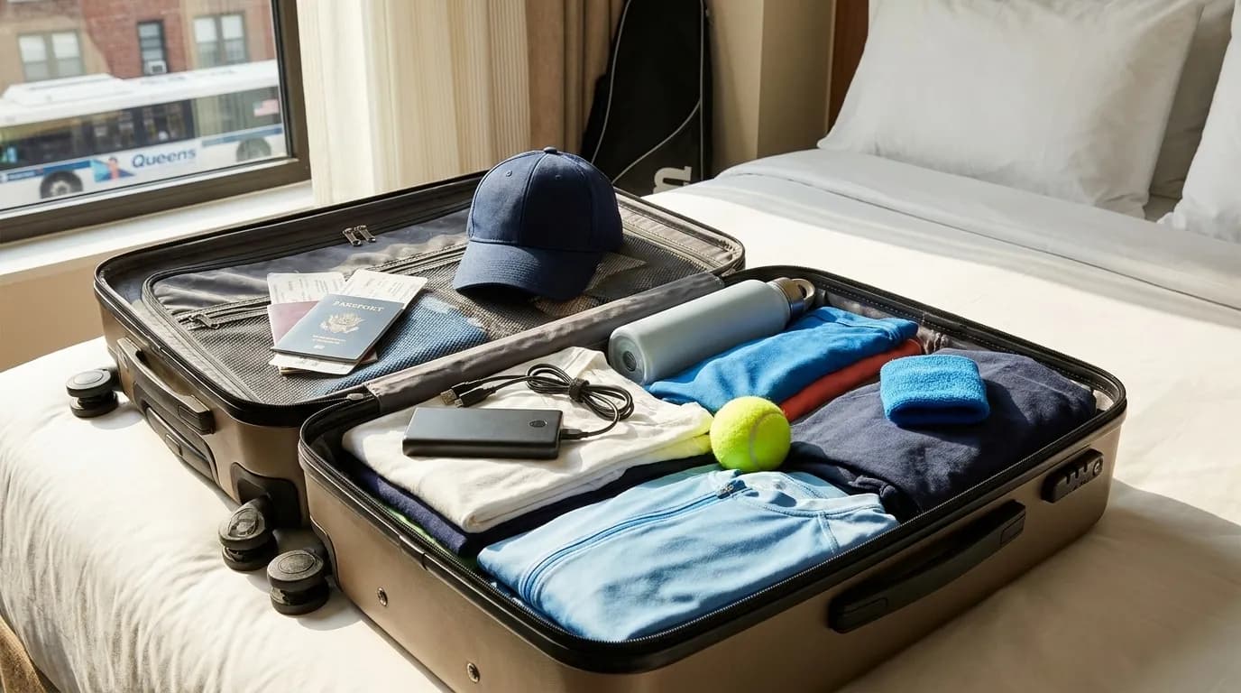 Bright editorial scene supporting Airline Delay Backup Plans for US Open Opening Weekend.