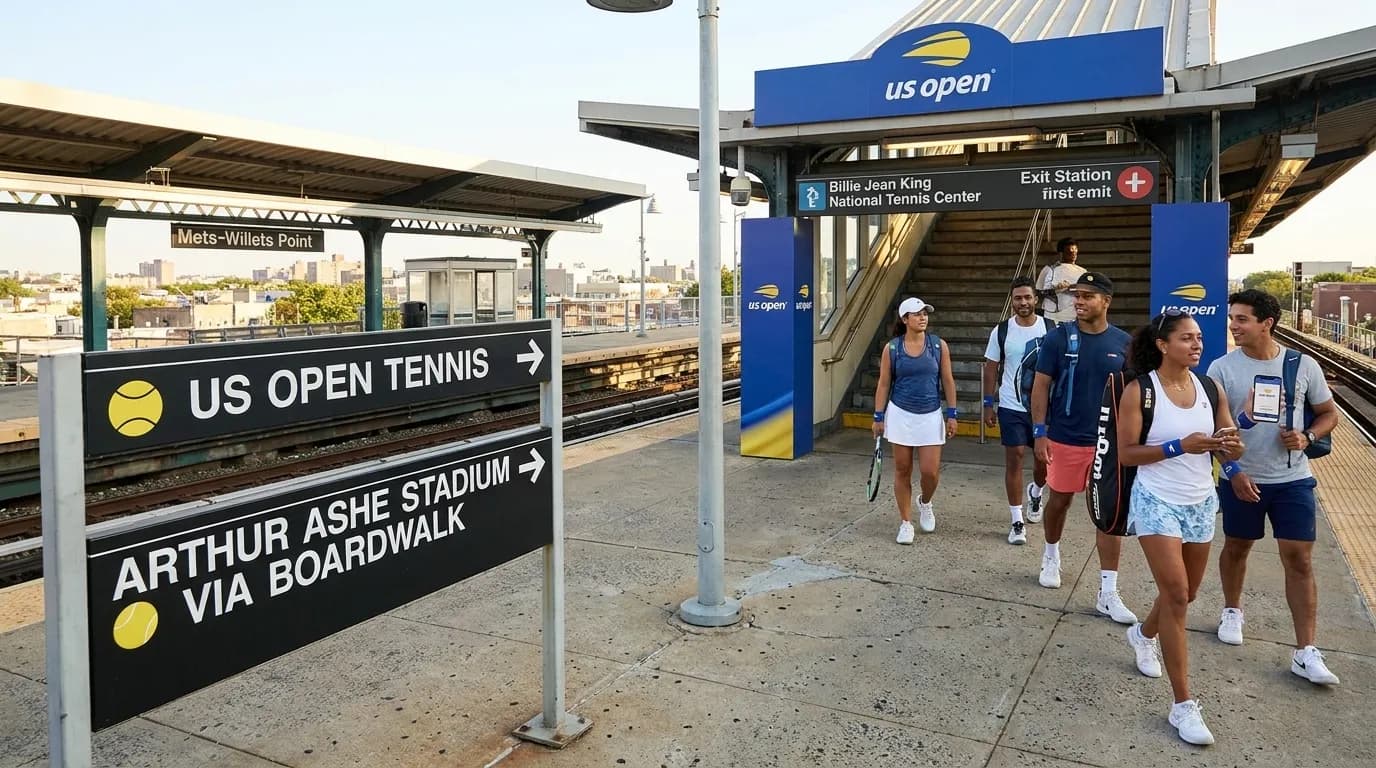 Bright editorial scene supporting Airline Delay Backup Plans for US Open Opening Weekend.