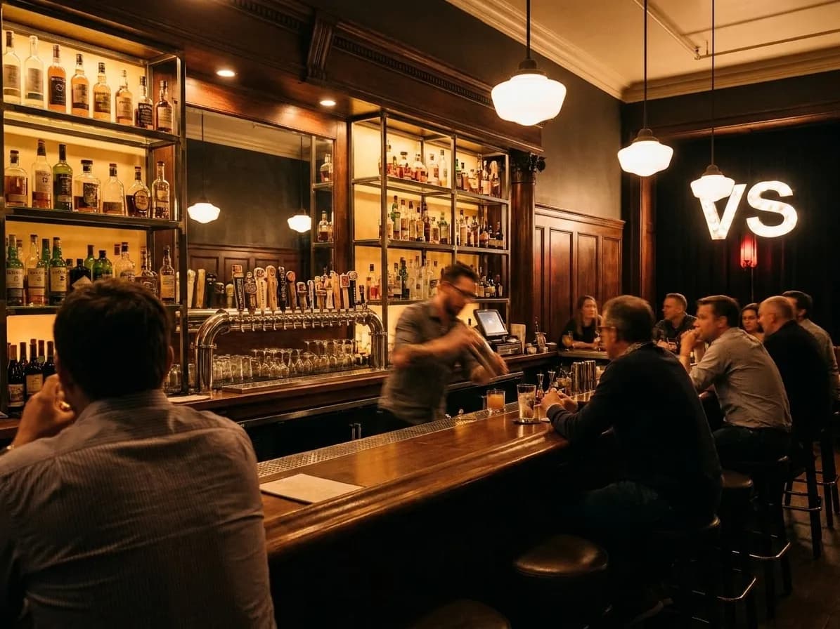 Bear Vs Bull theater bar interior with craft beer taps and cocktail service area