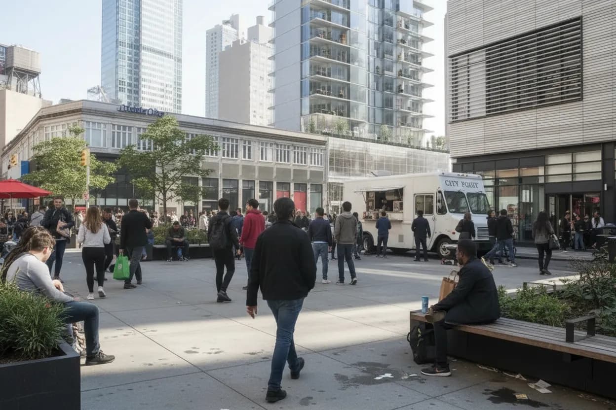 NYC experience scene for Albee Square Night Market: A Downtown Brooklyn Dinner Plan Under $30