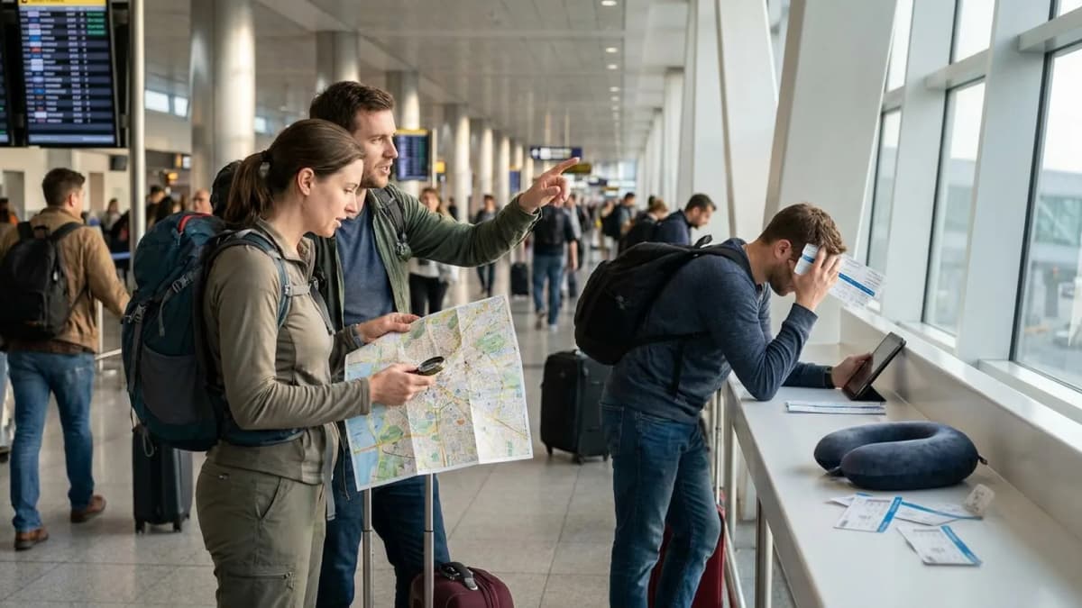 Photorealistic scene showing Karpo coordinating the wider day around Alternative Airlines.