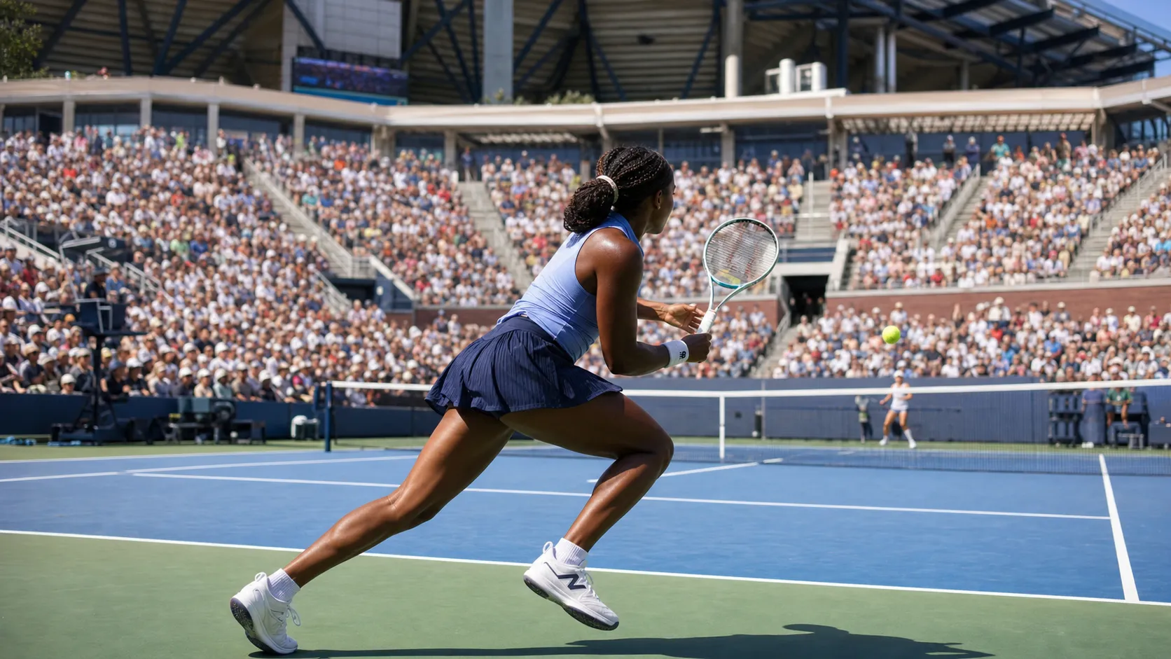Photorealistic US Open tennis scene for American Women Who Could Shape the US Open 2026.