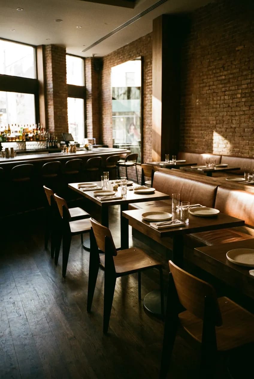 New NYC restaurant dining room before service
