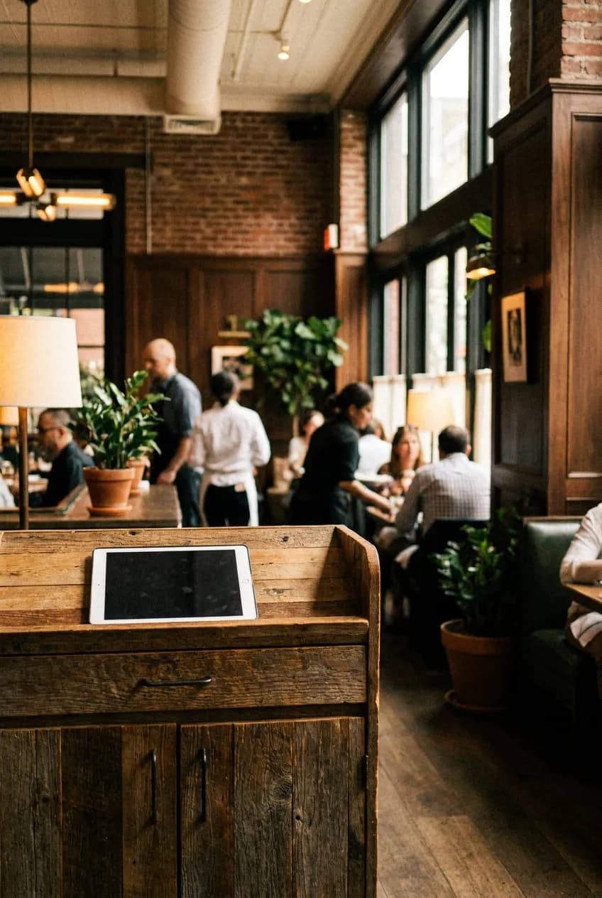 Restaurant reservation check-in scene in NYC
