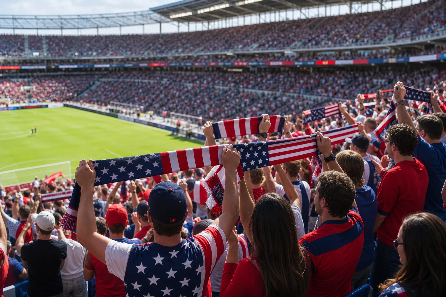 Bright realistic USA supporters watching from stadium seats