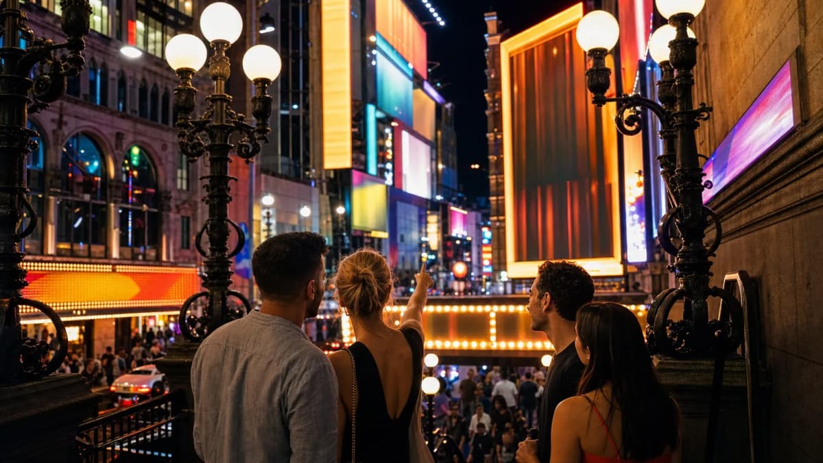 A lively city district representing the destination choices people make before opening navigation