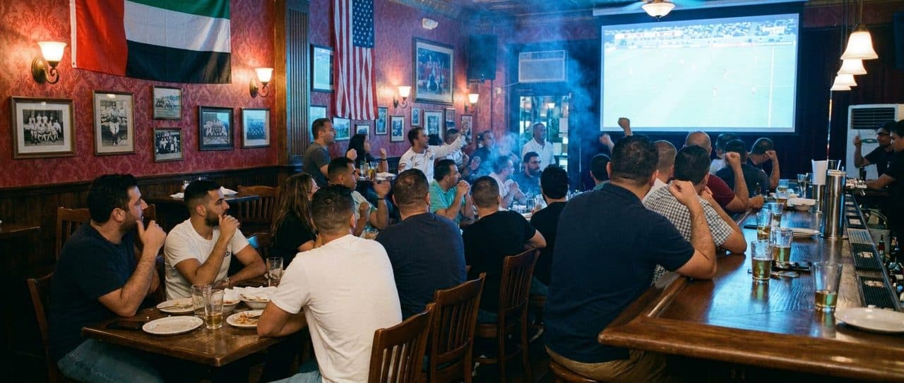 An Arab-American Bar in Bay Ridge Watching a FIFA World Cup 2026 Group Match - scene