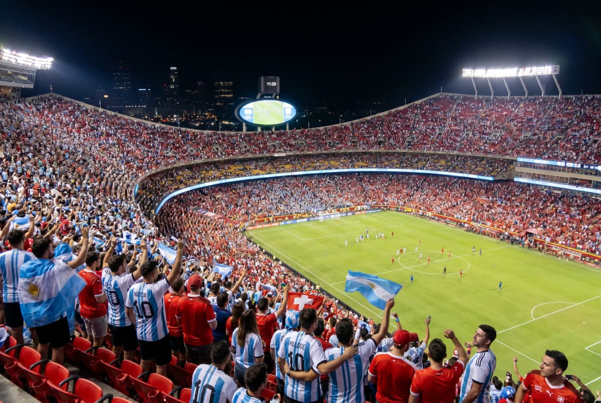 Bright World Cup match-day scene in Kansas City.