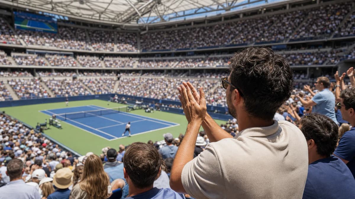 Photorealistic tennis scene illustrating Arthur Ashe Stadium Roof Rules Every US Open Fan Should Know.