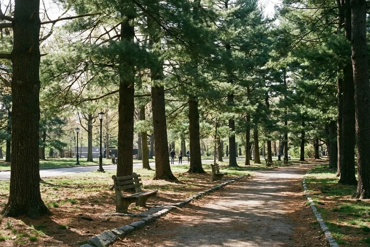 Public walk-by perspective at Arthur Ross Pinetum