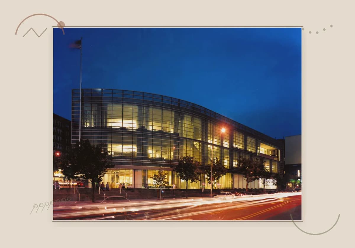 Flushing Library night facade