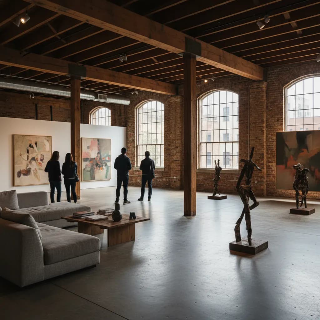 Editorial-style realistic scene inspired by Artists Space in New York.