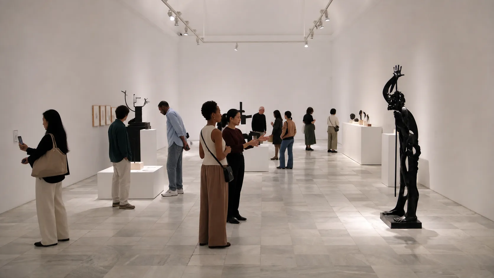 A museum visitor using a venue-specific AI guide while another traveler checks a personal city assistant on a phone