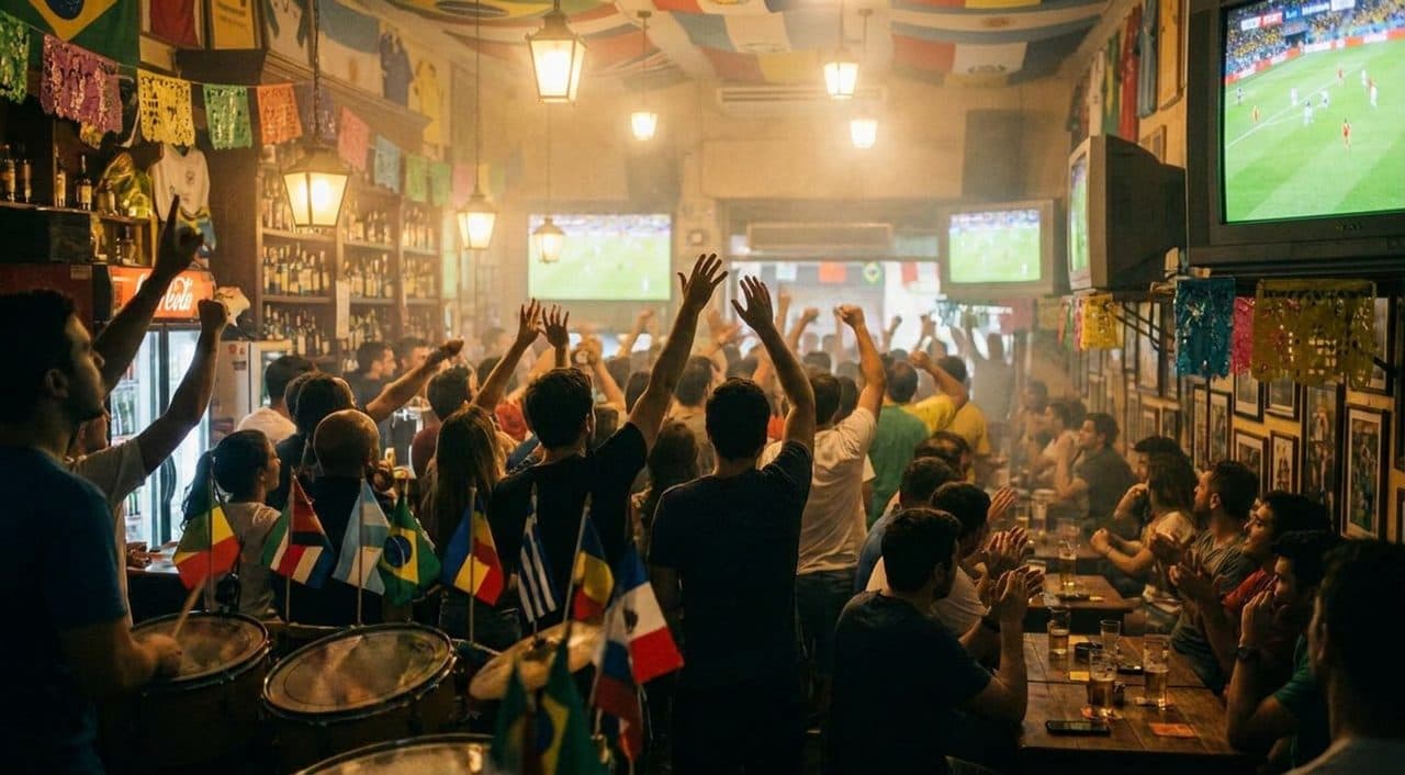 A South American Bar in Jackson Heights for Argentina vs Austria, Jerseys and Drums - scene
