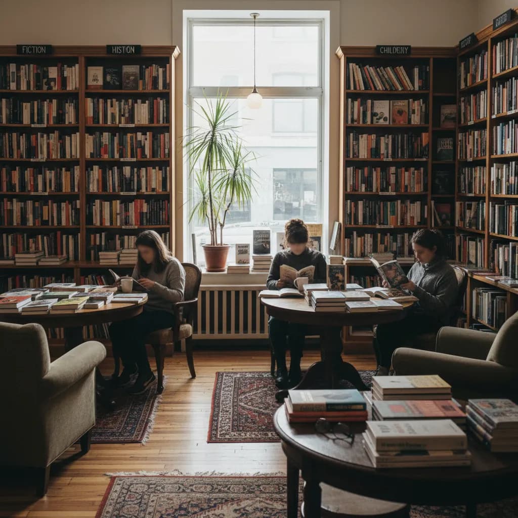 Editorial-style detail scene for Astoria Bookshop in New York.