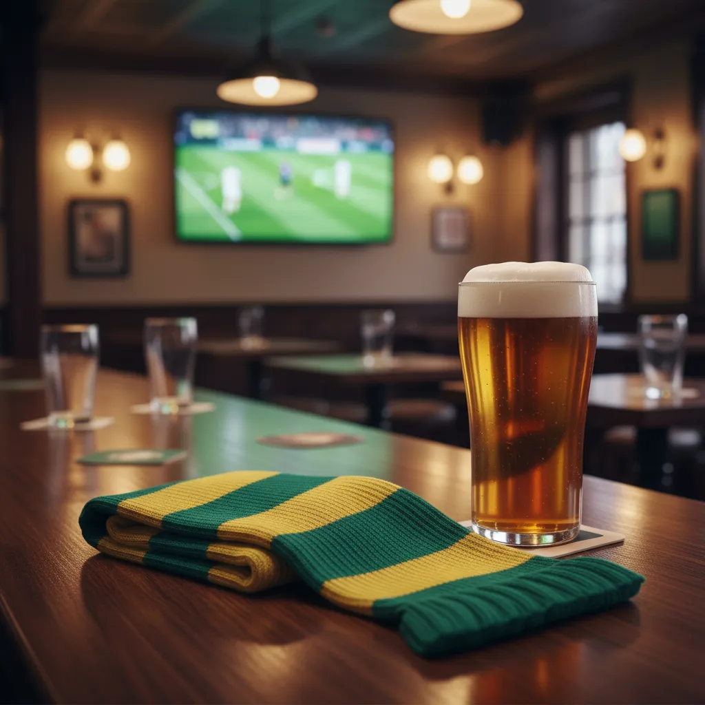 Australian Socceroos scarf next to a beer on a pub counter during World Cup 2026