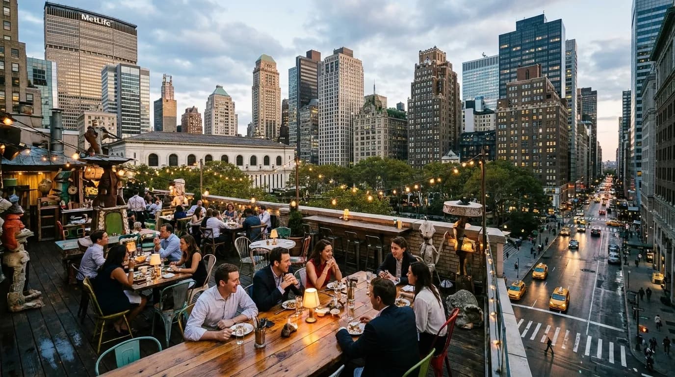 Realistic NYC scene for NYC Group Dining: A Curious Aubrey Plaza-Inspired Culinary Circuit