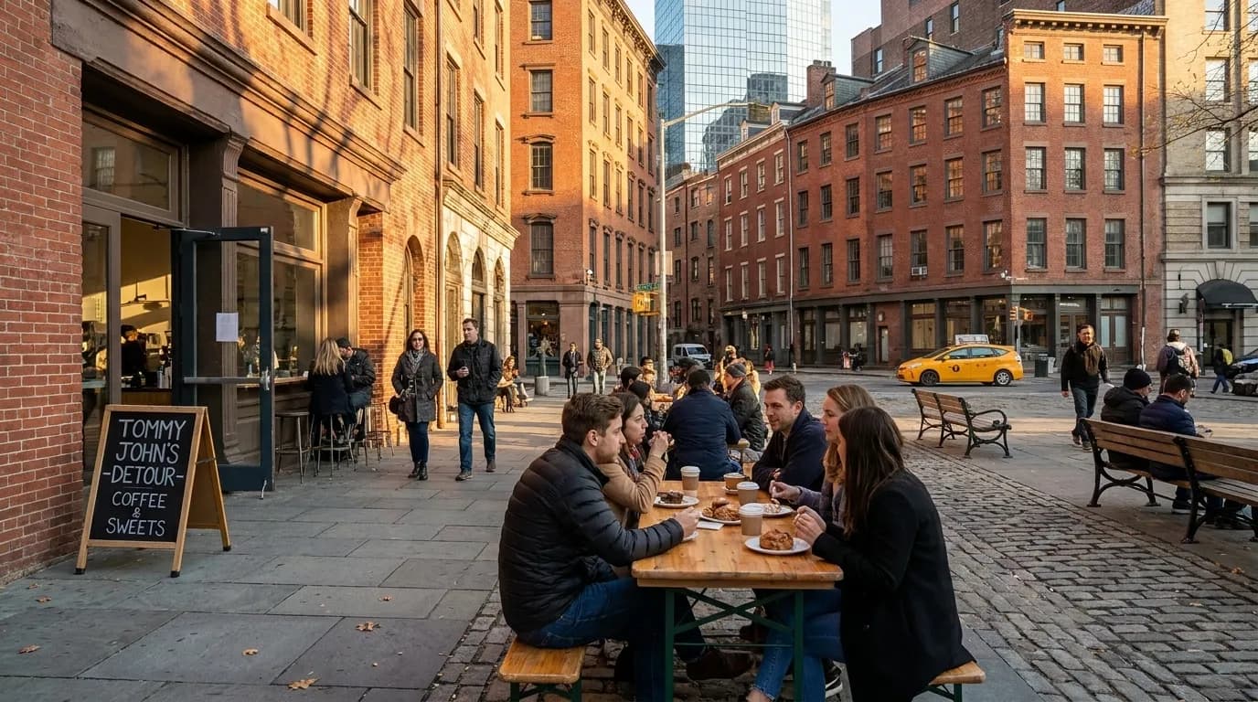Realistic NYC scene for NYC's Hidden Gems: A 'Tommy John' Detour from the Usual Coffee Grind