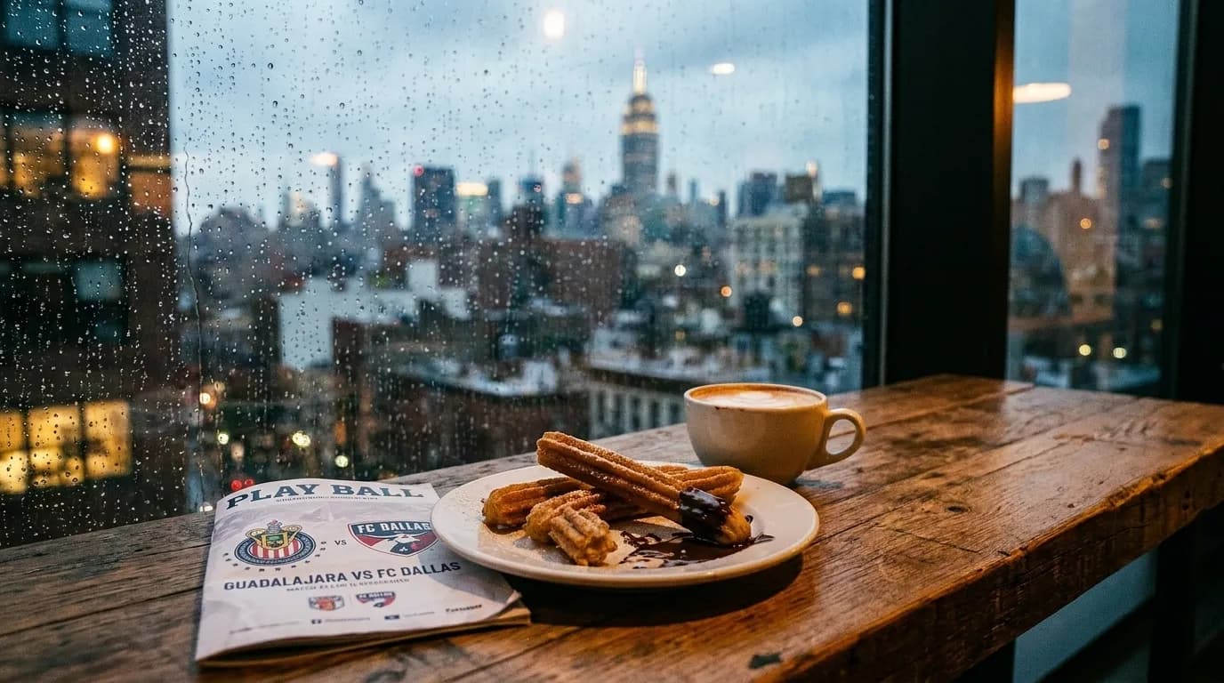 Realistic NYC scene for A Sweet Escape: NYC Coffee & Dessert After a Guadalajara - FC Dallas Match