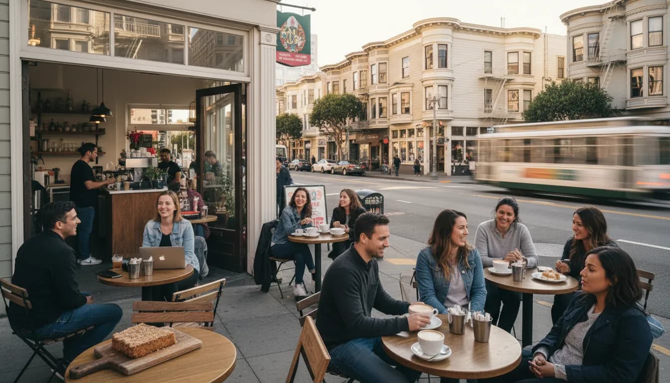 Practical city scene for San Francisco Coffee & Dessert Spots: Fueling Your Day Like Don Nelson's Drive