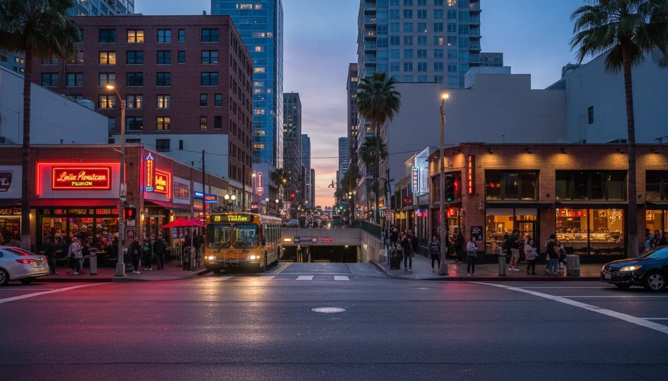 ben shelton Dining Decisions Across Los Angeles Neighborhoods — photorealistic Los Angeles editorial scene