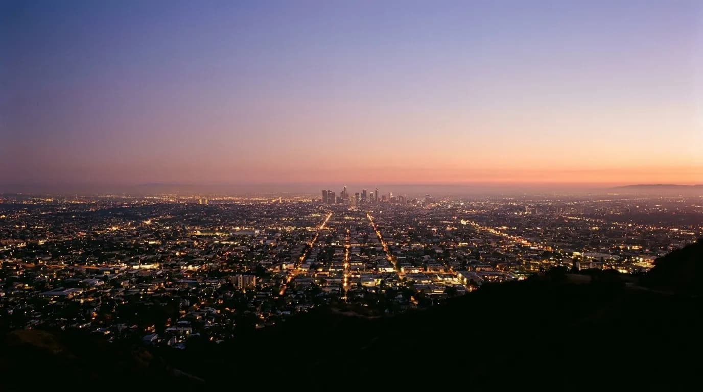 The Los Angeles skyline and hills in evening light