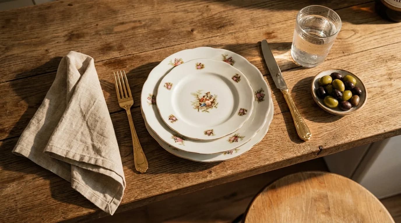 A single place setting at a restaurant counter
