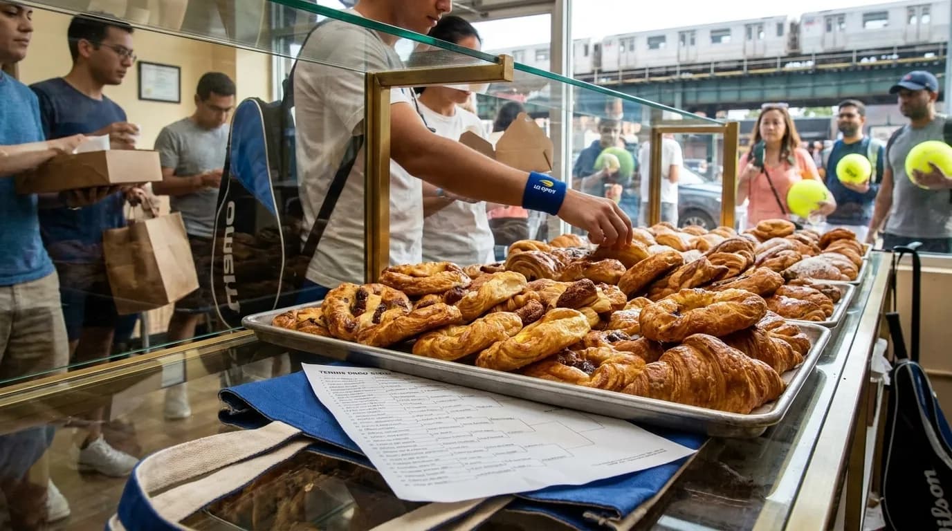 Photorealistic New York scene for Bakery Crawls Near Flushing Meadows for Tennis Weekends.