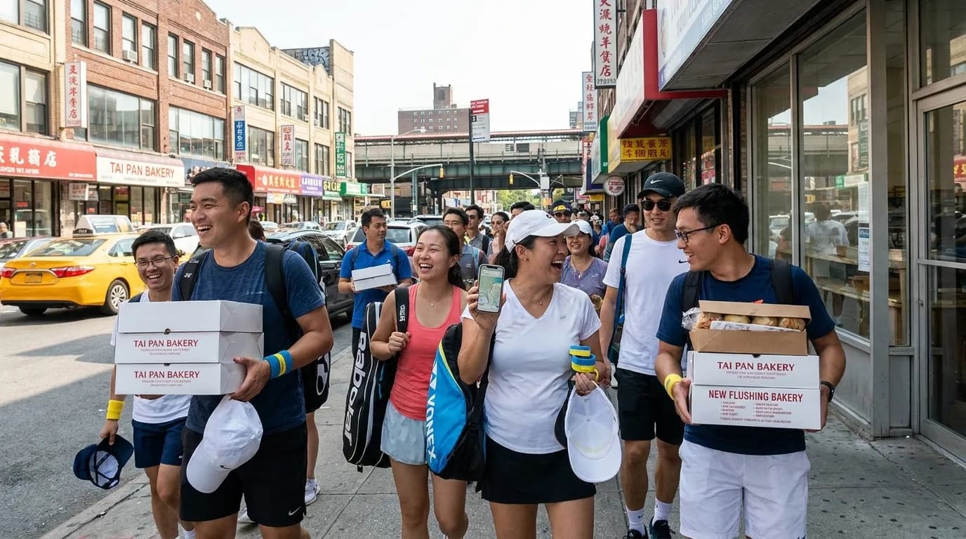 Bright editorial scene supporting Bakery Crawls Near Flushing Meadows for Tennis Weekends.