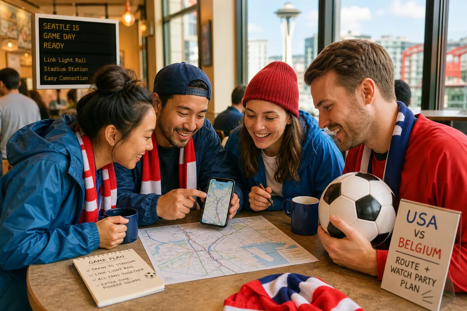 Seattle fans planning a USA vs Belgium watch route with rain layers and transit