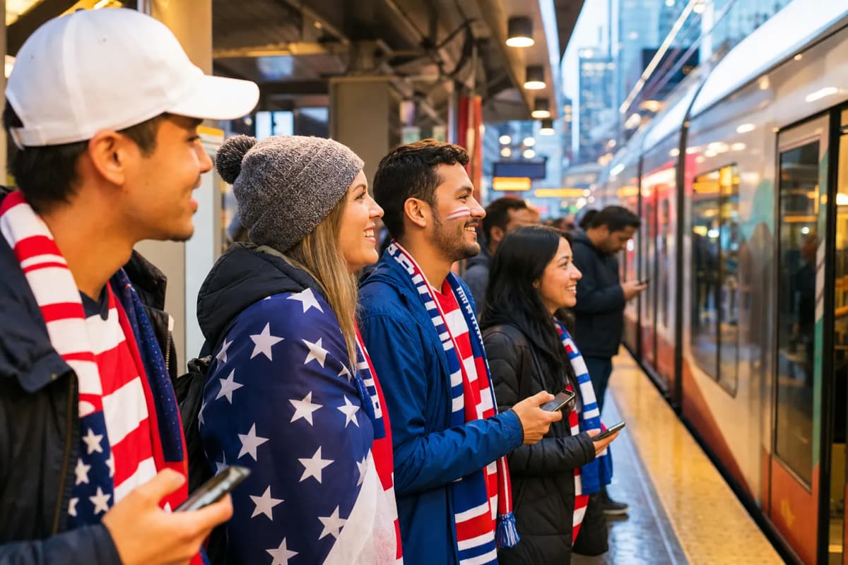 Seattle fans using light rail after a USA vs Belgium World Cup match
