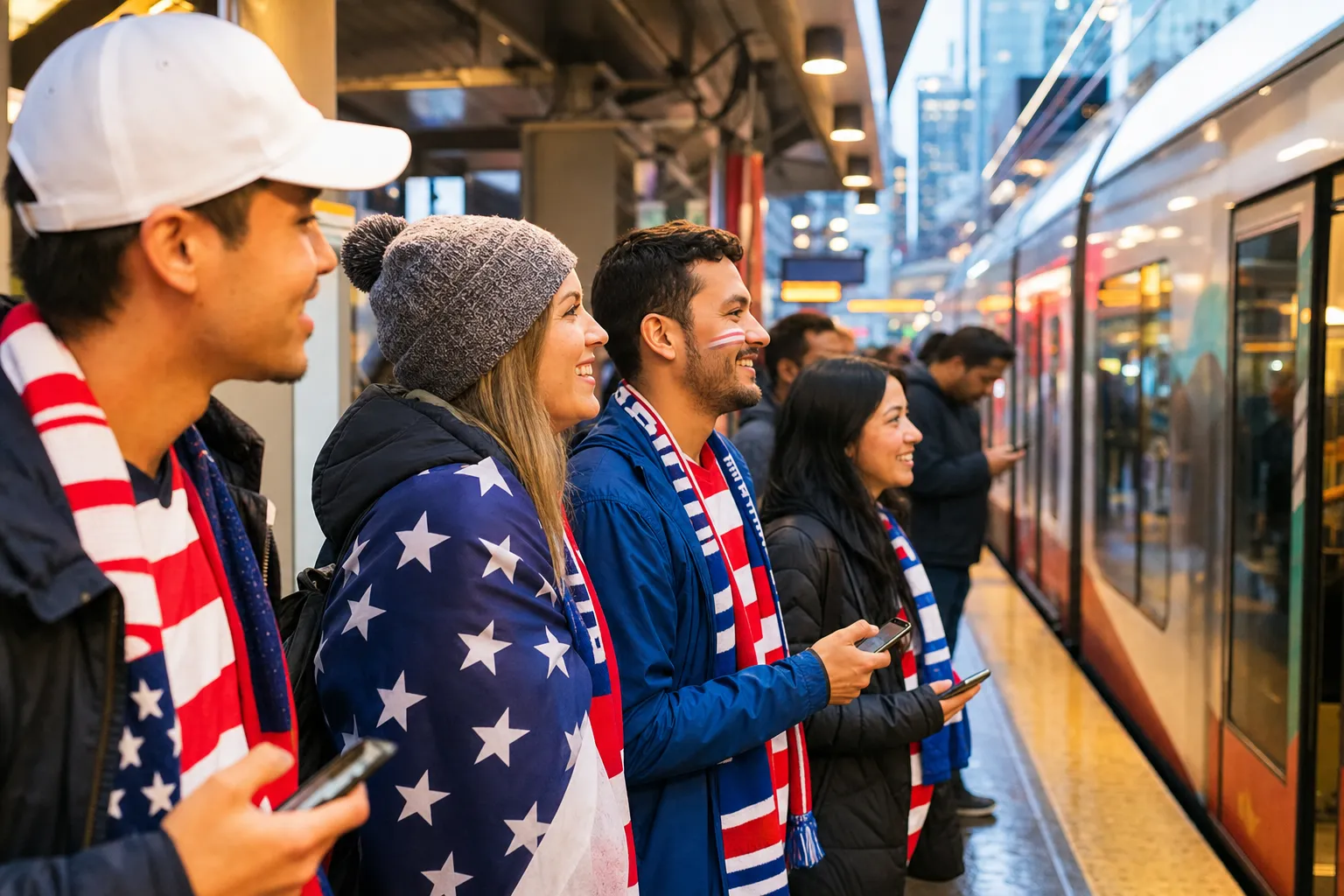 Seattle fans using light rail after a USA vs Belgium World Cup match
